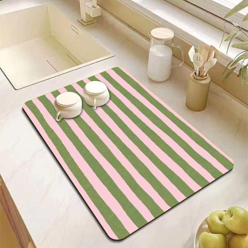 Commercial Kitchen Prep Table - 미적 감각의 핑크 그린 스트라이프 주방