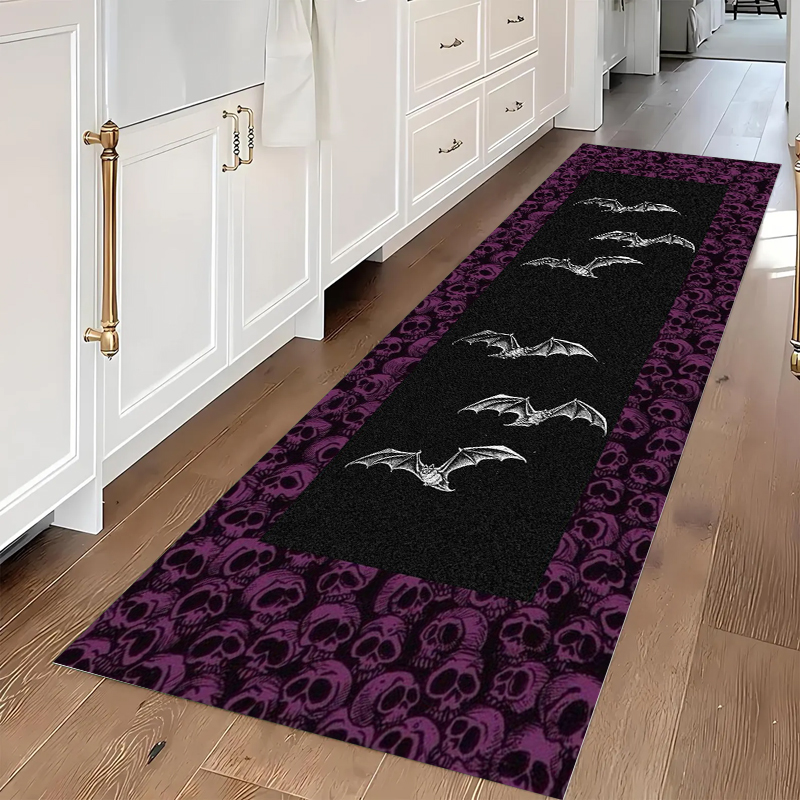 Commercial Kitchen Non Slip Flooring - 고딕 해골 & 박쥐 러너 카펫