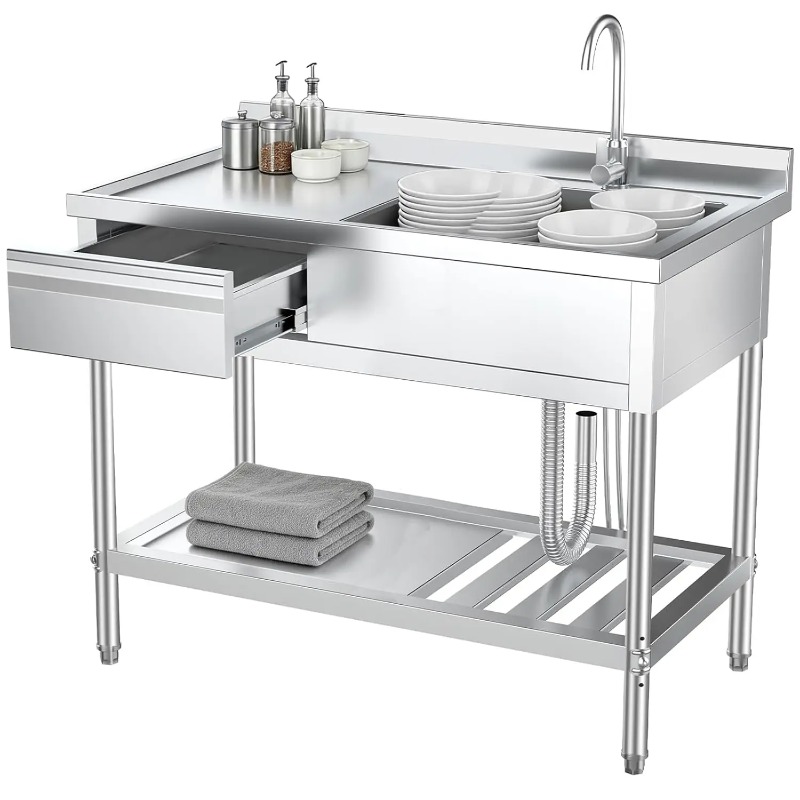 Commercial Kitchen Plumbing - 스테인리스 스틸 서랍형 싱크대, 배관 포함,