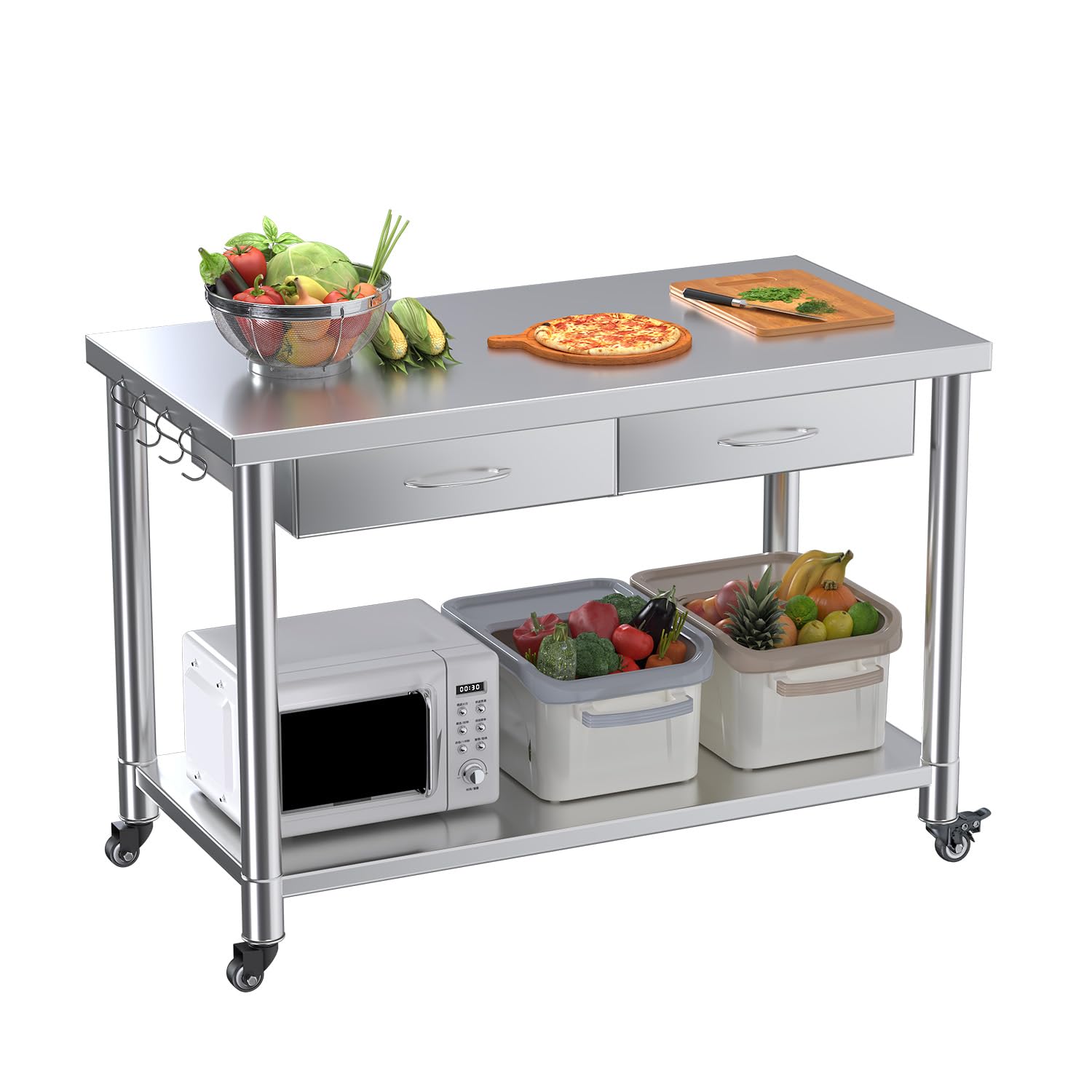 Commercial Kitchen Prep Table - 서랍이 있는 스테인리스 스틸 테이블, 48”x24”