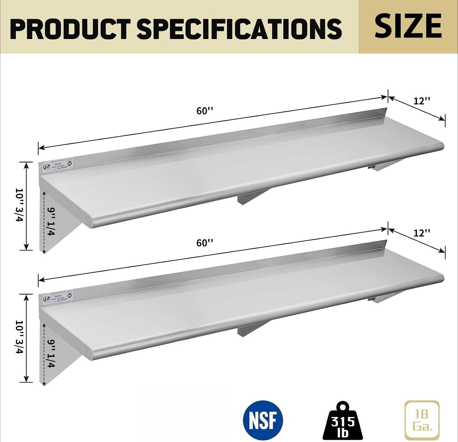 2팩 12인치×60인치 NSF 인증 벽걸이형 스테인리스 - Wall Shelf Commercial Kitchen 리뷰 및 가격