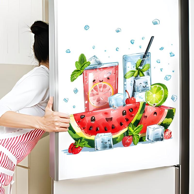 새로운 멋진 여름 수박 음료 벽 스티커 주방 냉장고 데 - Commercial Kitchen Wall Panels 리뷰 및 가격