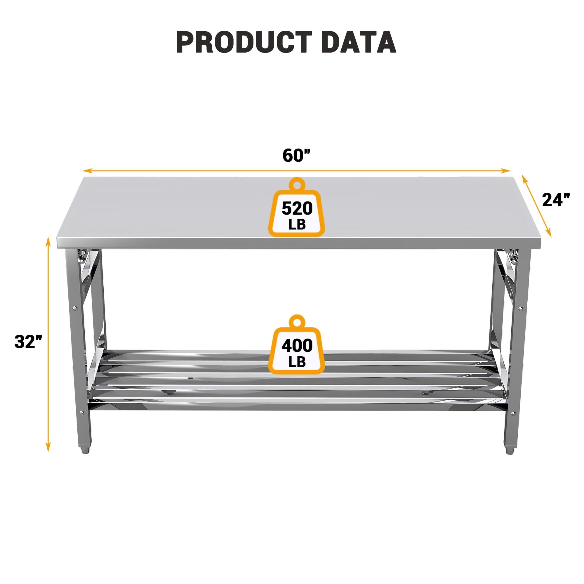 60인치×24인치 접이식 스테인리스 스틸 준비대, NS - Commercial Kitchen Prep Table 리뷰 및 가격