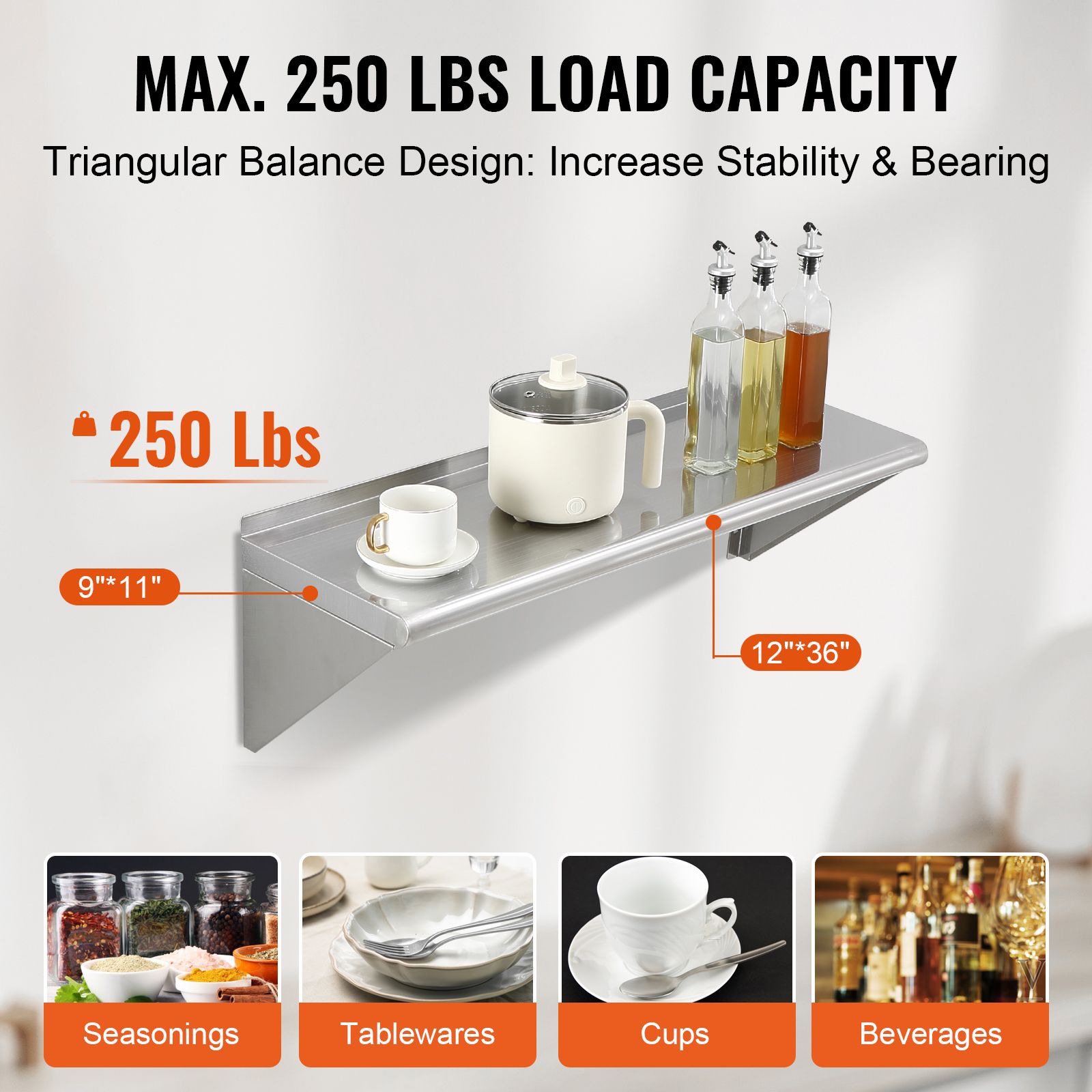 12인치 x 36인치 스테인리스 스틸 선반, 브래킷이  - Wall Shelf Commercial Kitchen 리뷰 및 가격