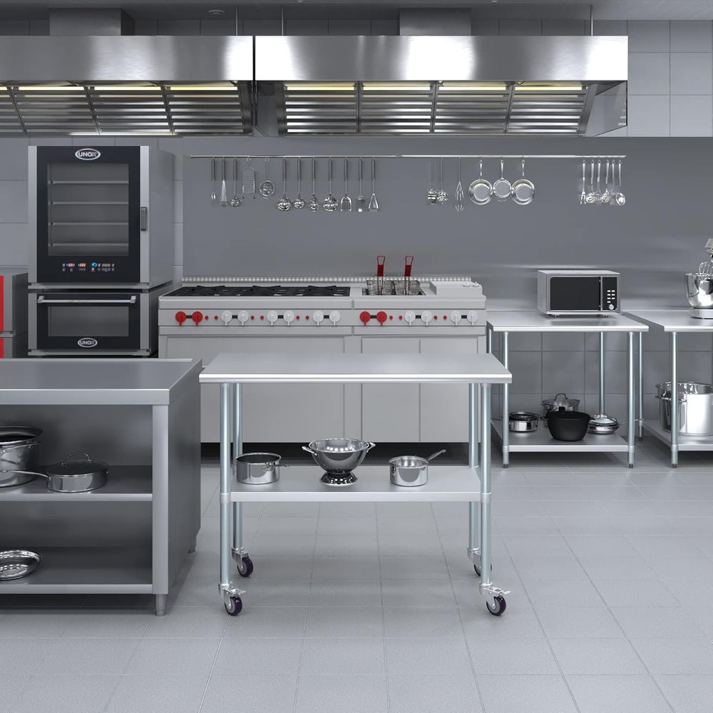 스테인리스 스틸 테이블 + 캐스터 추가 |   43 사 - Commercial Kitchen Prep Table 리뷰 및 가격