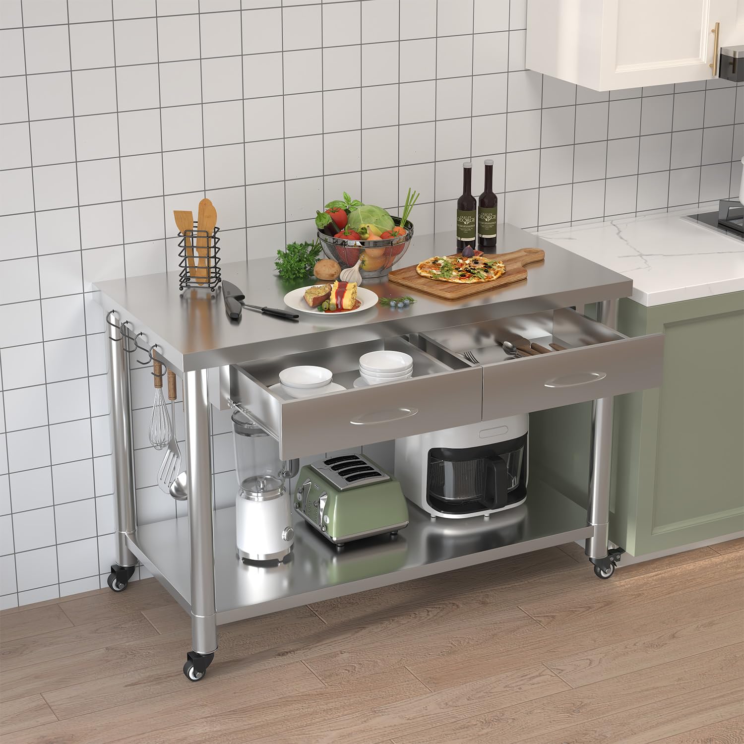 서랍이 있는 스테인리스 스틸 테이블, 48”x24” 주 - Commercial Kitchen Prep Table 리뷰 및 가격