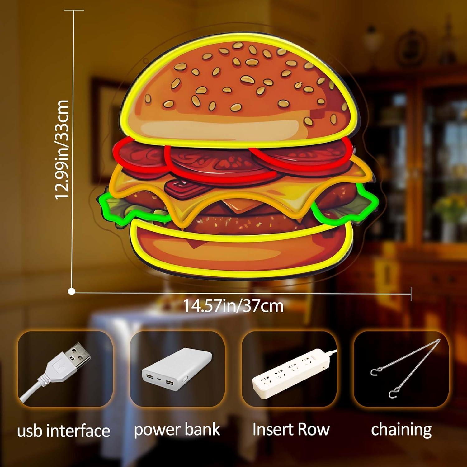 버거 네온사인 LED 햄버거 벽등 레스토랑 바 주방 패 - Commercial Kitchen Lighting 리뷰 및 가격