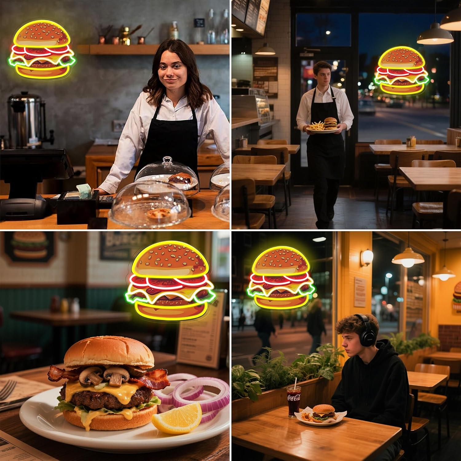 버거 네온사인 LED 햄버거 벽등 레스토랑 바 주방 패 - Commercial Kitchen Lighting 리뷰 및 가격